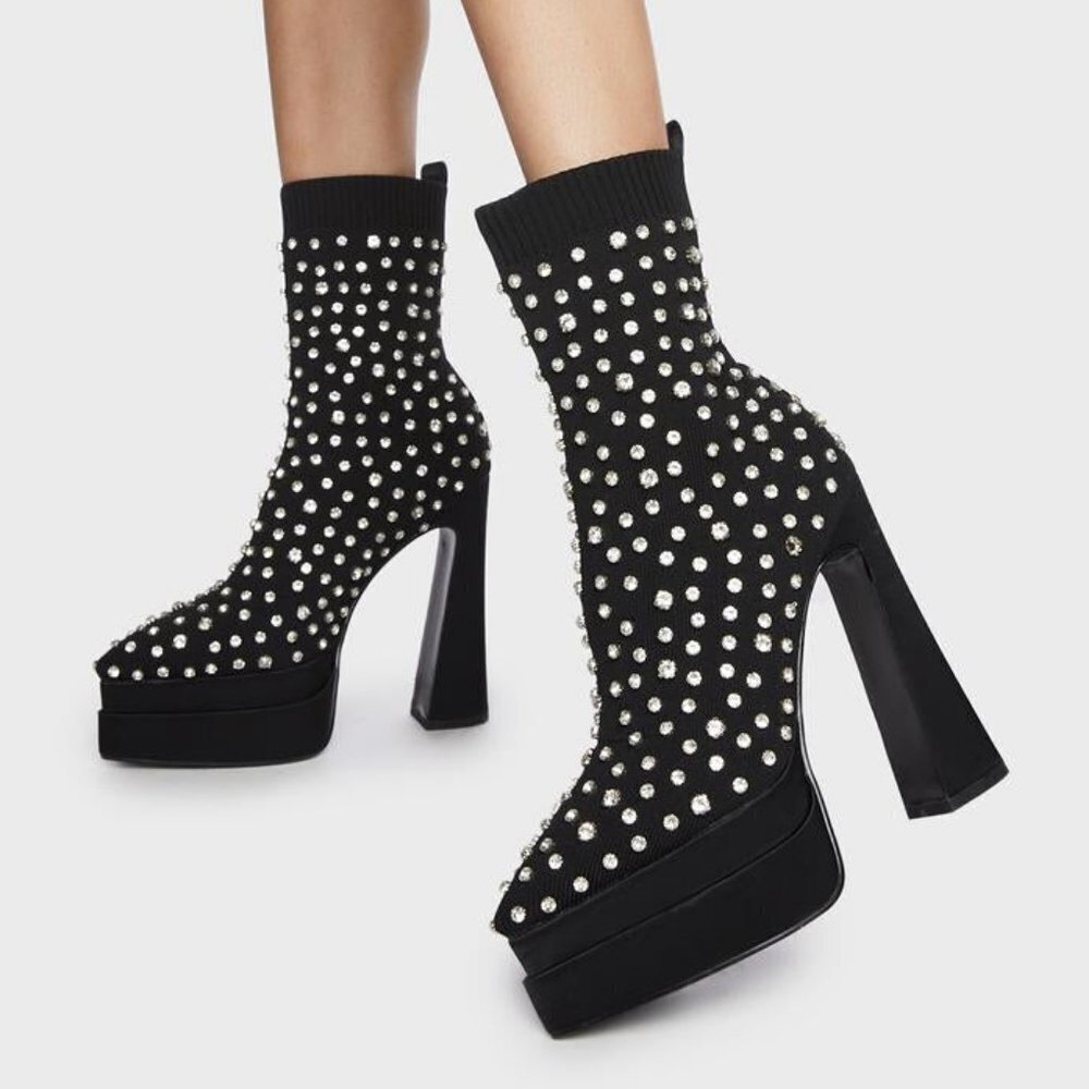 AZALEA WANG " RAINING RHINESTONE DIAMONDS " Platform Boots ( BRAND NEW !!! )